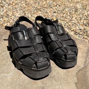 Yuko Imanishi Black Woven Leather Platform Fisherman Sandal